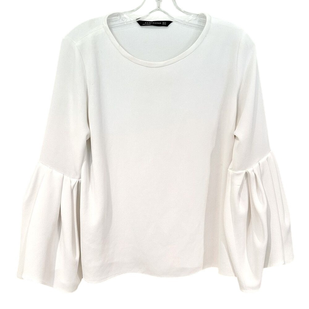 Zara Flutter Sleeve Crepe Peasant Blouse Women's‎ XS Ivory Boho Prairie Dainty